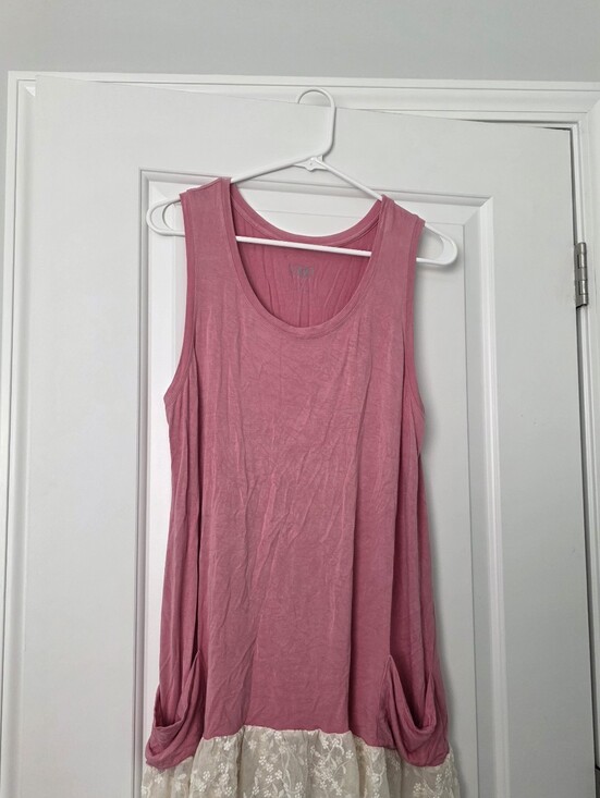 LOGO by Lori Goldstein Tops - LOGO by Lori Goldstein Rose Pink Tank with Cream Lace Trim